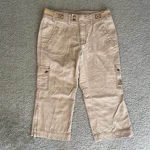 Harley Davidson Cargo Capri Pants Womens size 8 Adjustable Waist Cropped Khaki